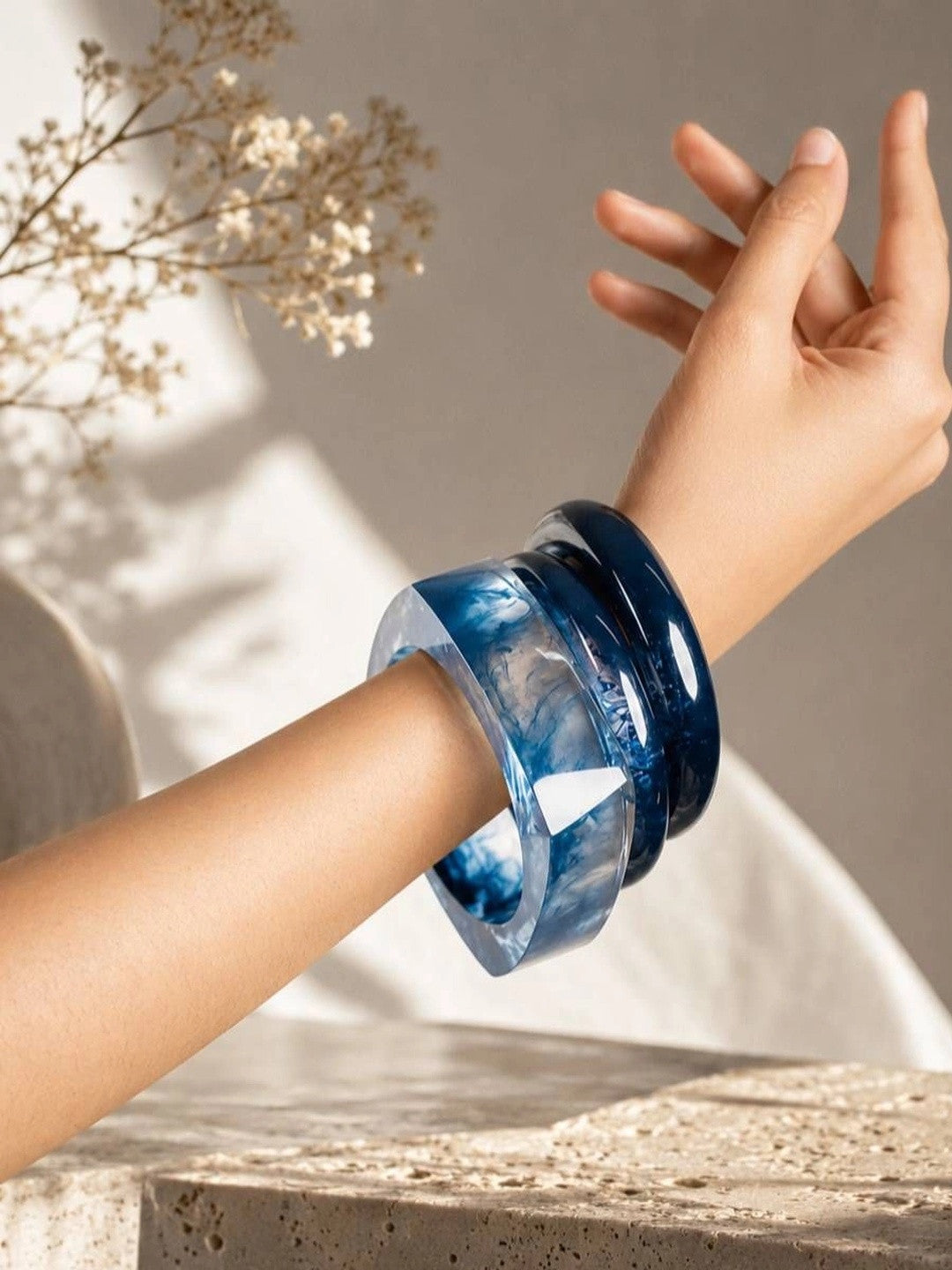 Blue Marble Resin Bangles for Women