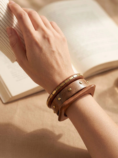 Wooden Brass-Studded Bangles for Women Set of 3