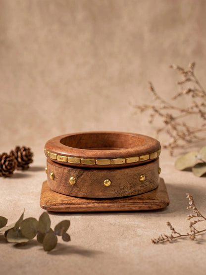 Wooden Brass-Studded Bangles for Women Set of 3