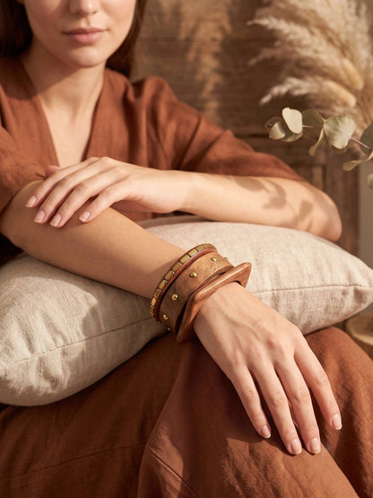 Wooden Brass-Studded Bangles for Women Set of 3