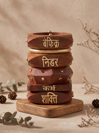 Power Stack Wooden Bangles for Women Set of 6