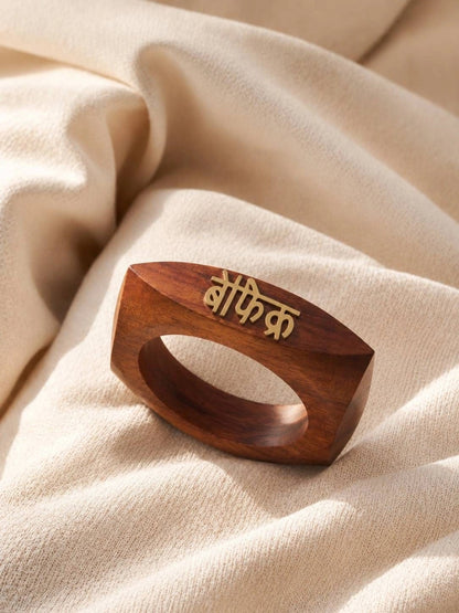 Befikr Brass Inlay Wooden Cuff Bangle for Women