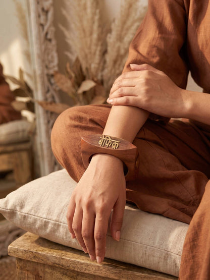 Befikr Brass Inlay Wooden Cuff Bangle for Women