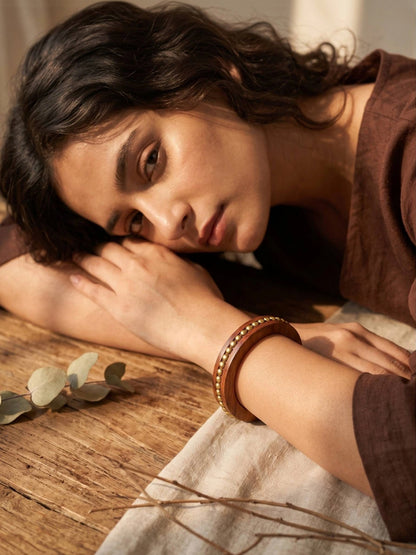 Brass Bead Wood Bangle Kada for Women