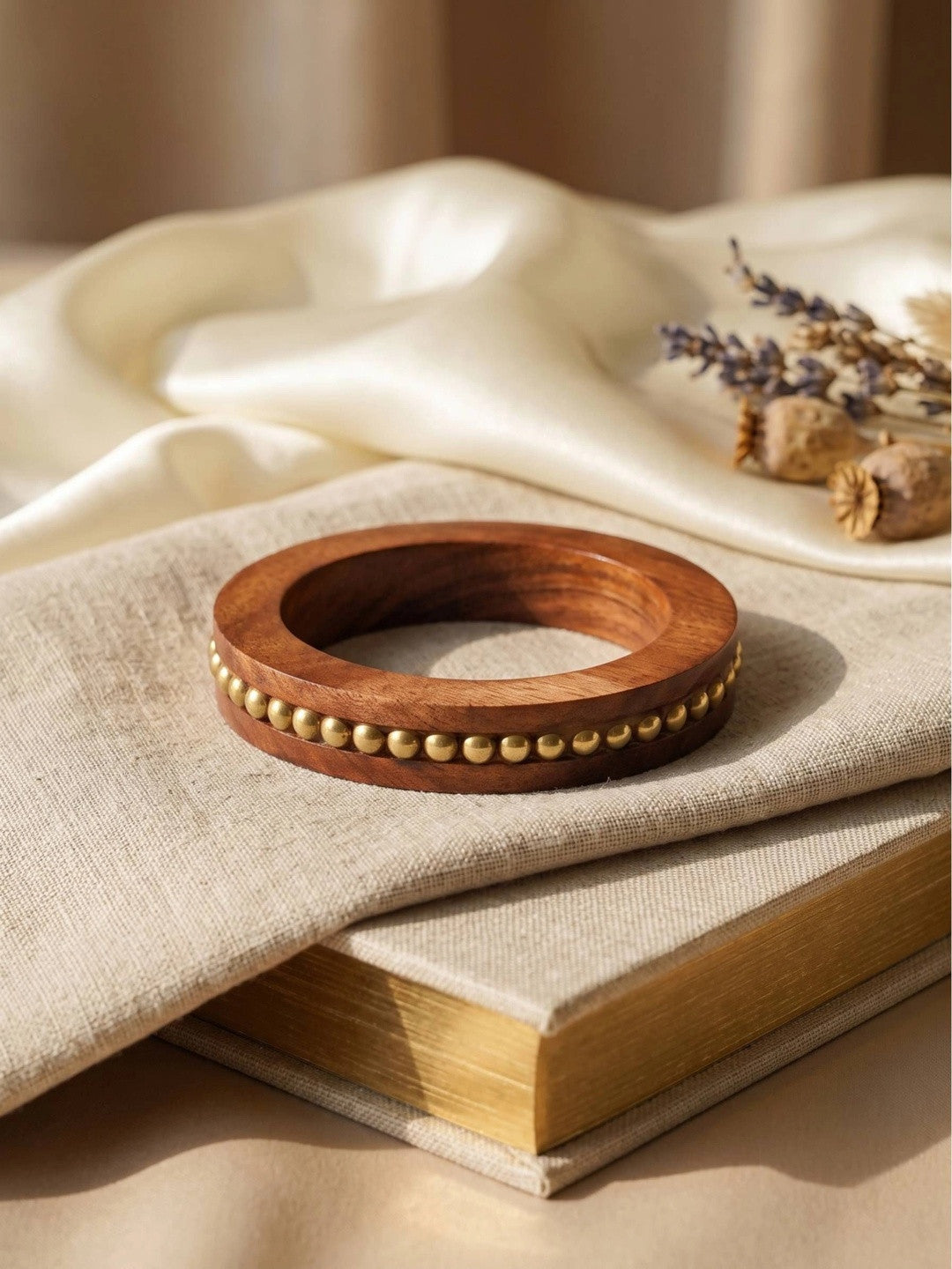 Brass Bead Wood Bangle Kada for Women