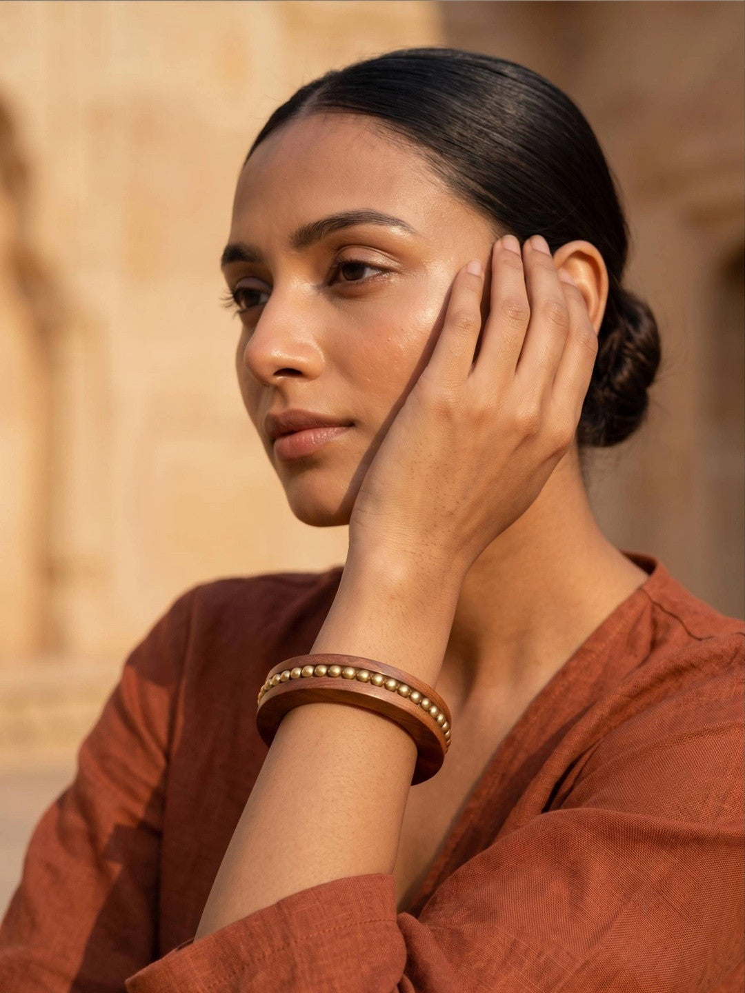 Brass Bead Wood Bangle Kada for Women