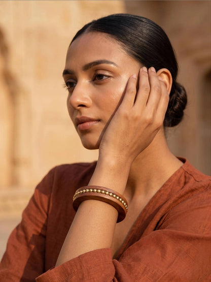 Brass Bead Wood Bangle Kada for Women