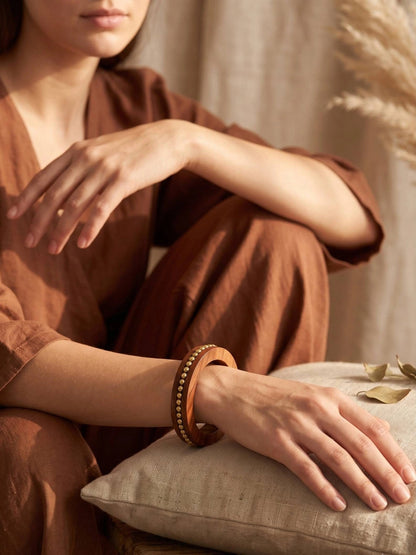 Brass Bead Wood Bangle Kada for Women