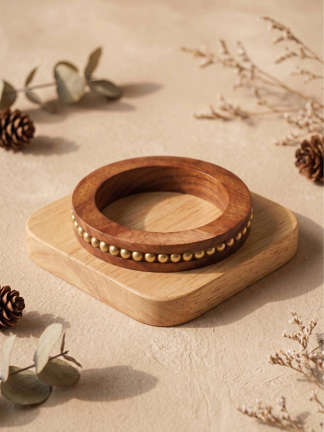 Brass Bead Wood Bangle Kada for Women