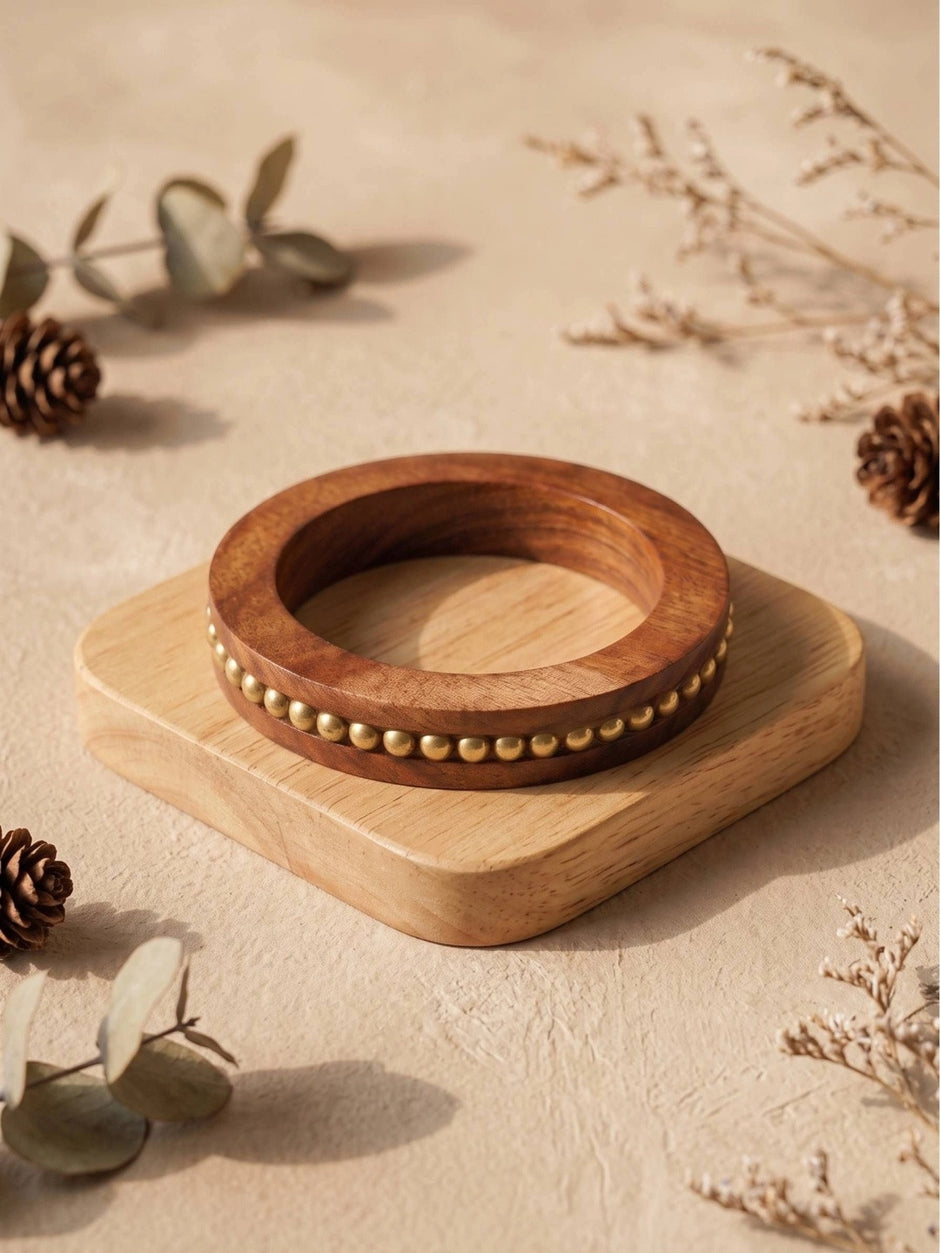 Brass Bead Wood Bangle Kada for Women
