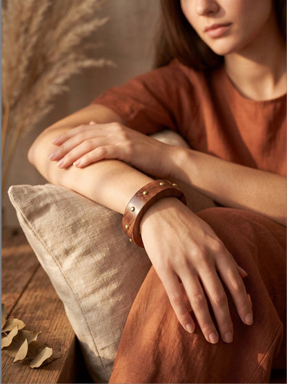 Brass-Studded Wooden Bangle for Women