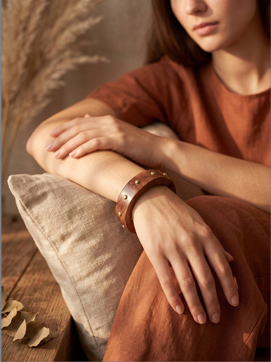 Brass-Studded Wooden Bangle for Women
