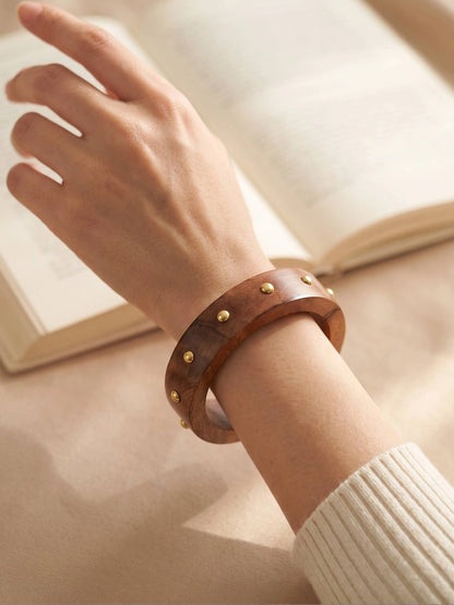 Brass-Studded Wooden Bangle for Women