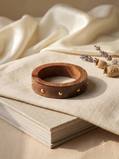 Brass-Studded Wooden Bangle for Women