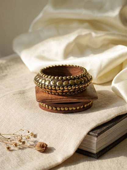 Brass-Studded Wooden Bangles for Women Set of 3