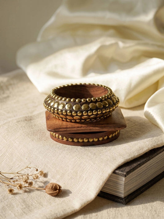 Brass-Studded Wooden Bangles for Women Set of 3