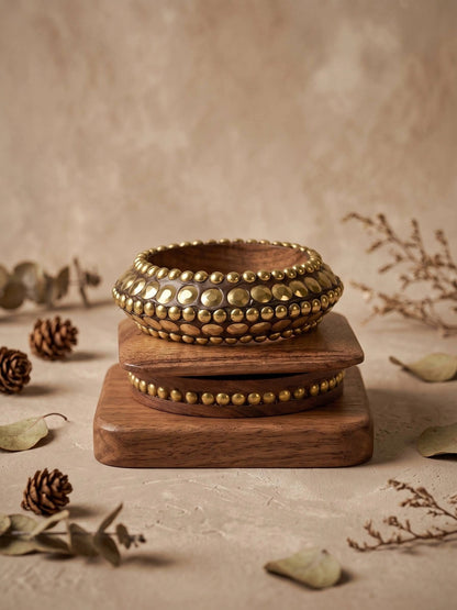 Brass-Studded Wooden Bangles for Women Set of 3
