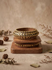 Brass-Studded Wooden Bangles for Women Set of 3