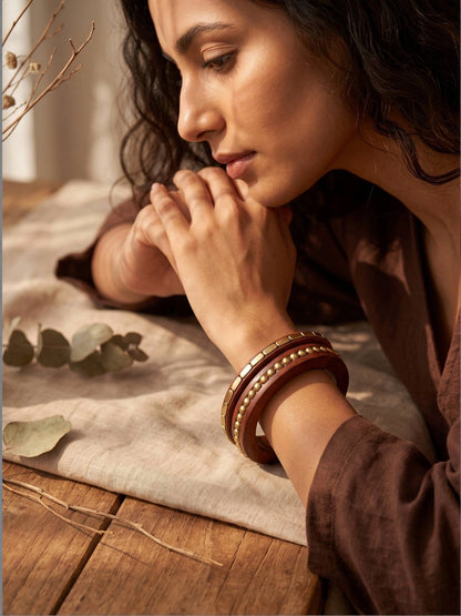 Gold-Toned Wooden Bangles Set of 2