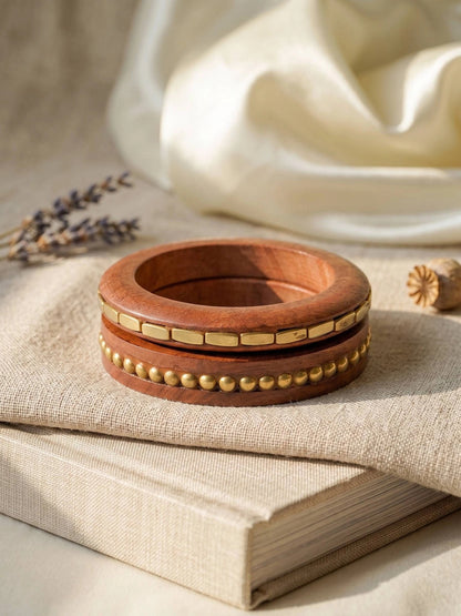 Gold-Toned Wooden Bangles Set of 2