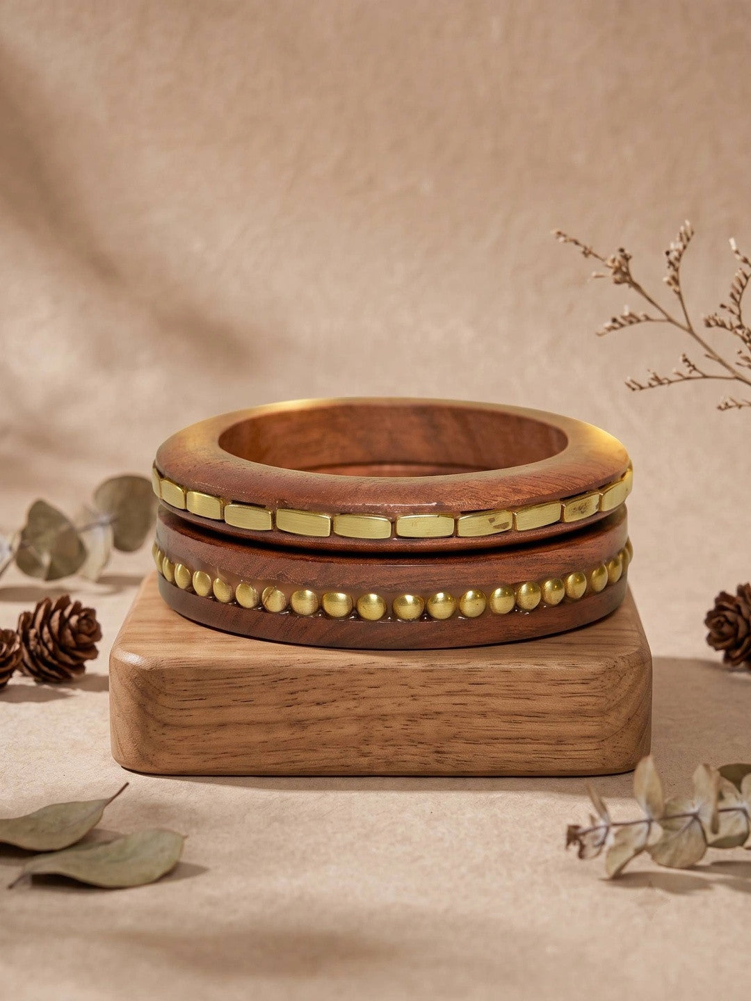Gold-Toned Wooden Bangles Set of 2
