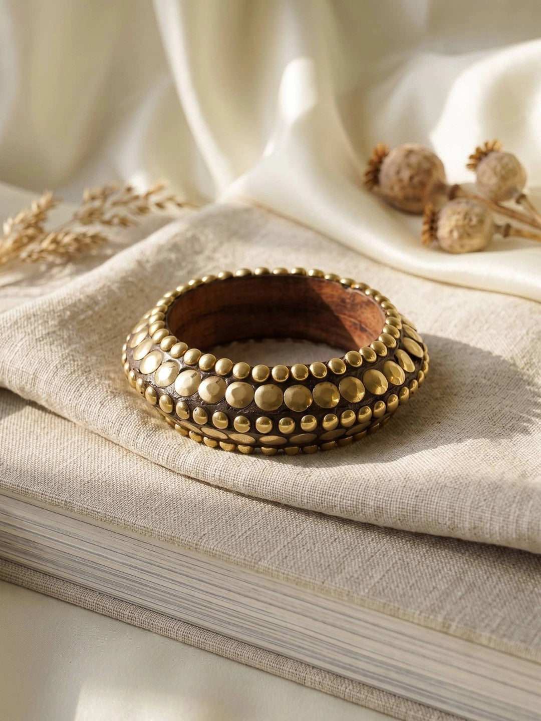 Antique Gold Brass Studded Kada Bangle for Women