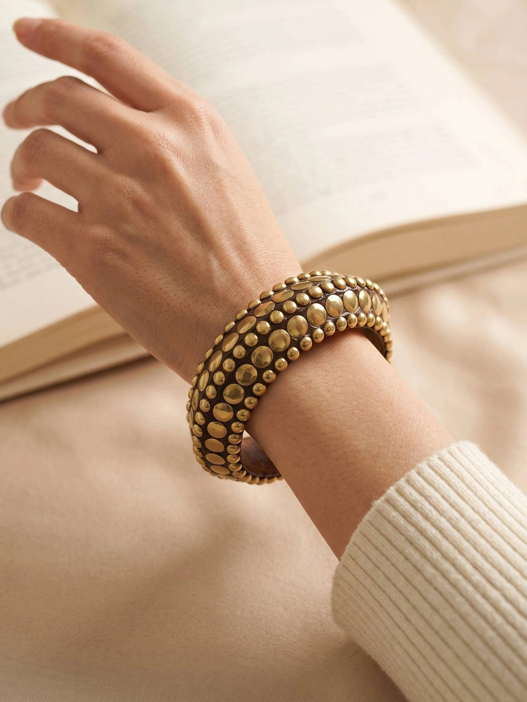 Antique Gold Brass Studded Kada Bangle for Women