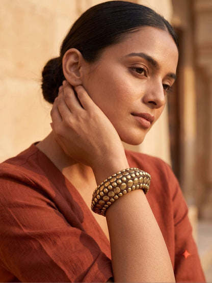 Antique Gold Brass Studded Kada Bangle for Women