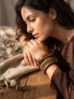 Brass-Studded Wood & Metal Bangle Set of 4