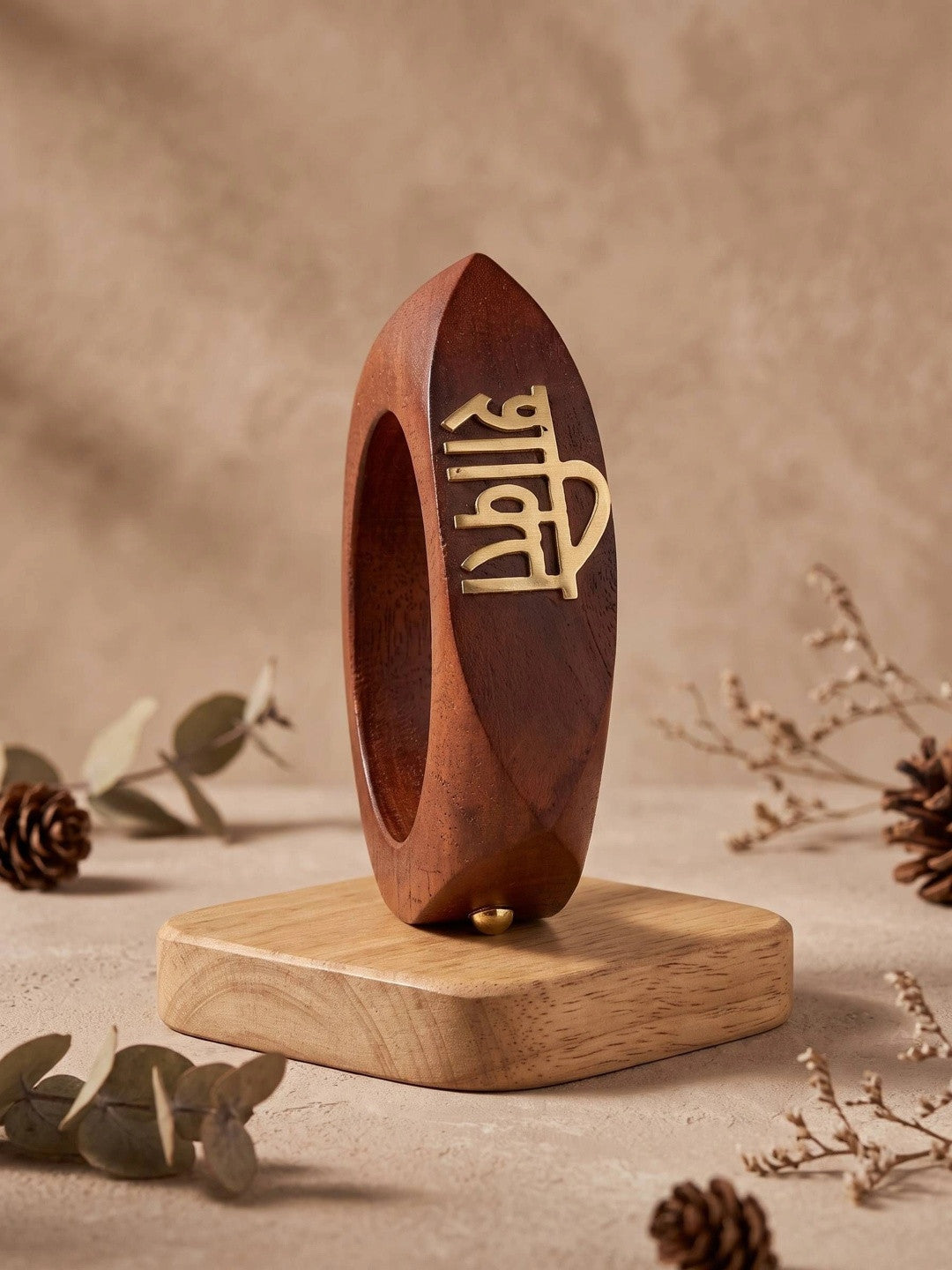 Power- Shakti Engraved Wood Cuff Bangle for Women
