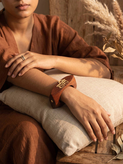 Power- Shakti Engraved Wood Cuff Bangle for Women