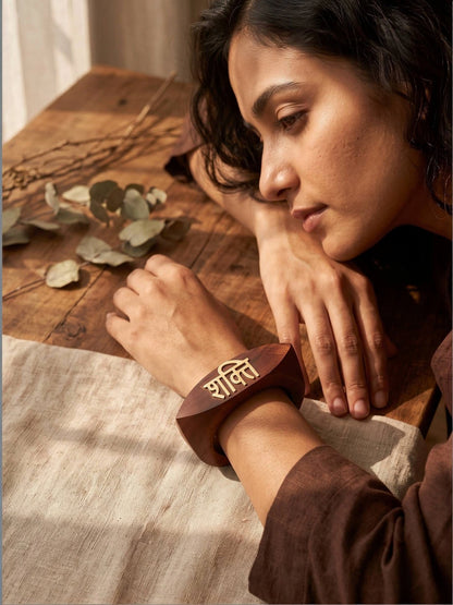 Power- Shakti Engraved Wood Cuff Bangle for Women