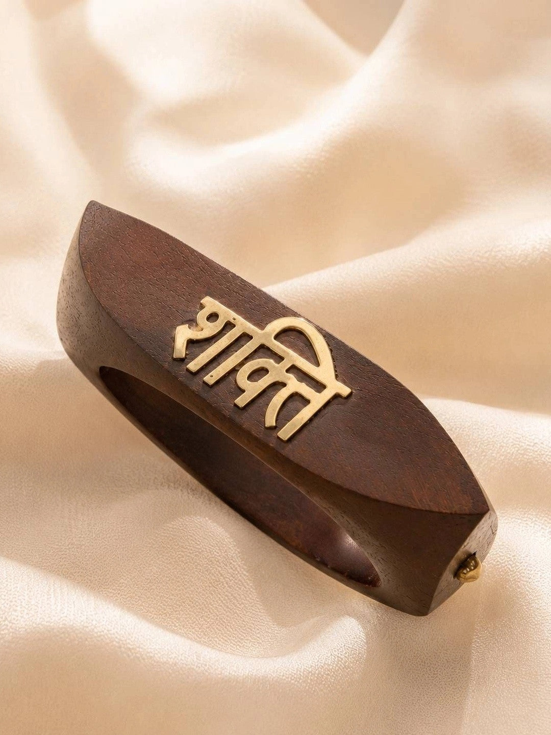 Power- Shakti Engraved Wood Cuff Bangle for Women