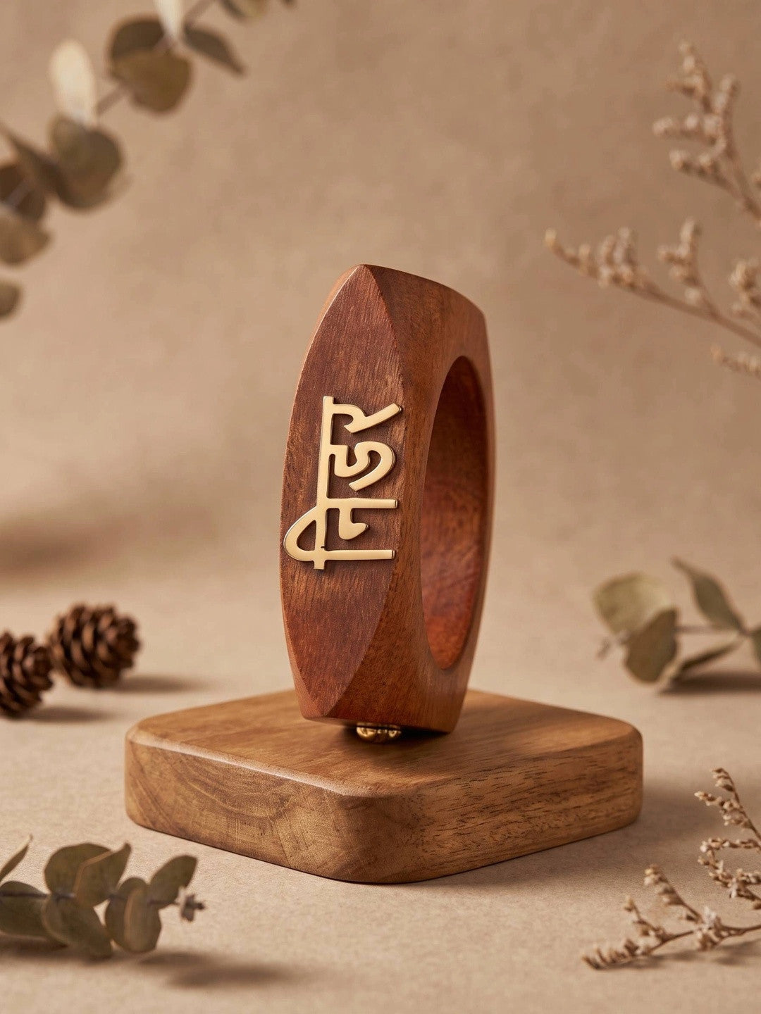 Gold-Tone Nidar- Brave Wooden Cuff Bangle for Women