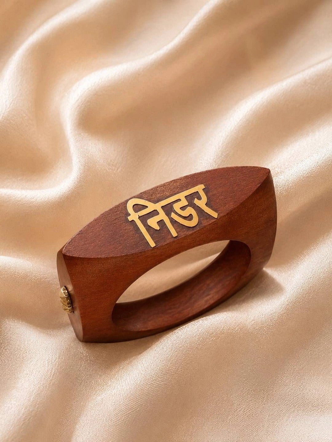 Gold-Tone Nidar- Brave Wooden Cuff Bangle for Women