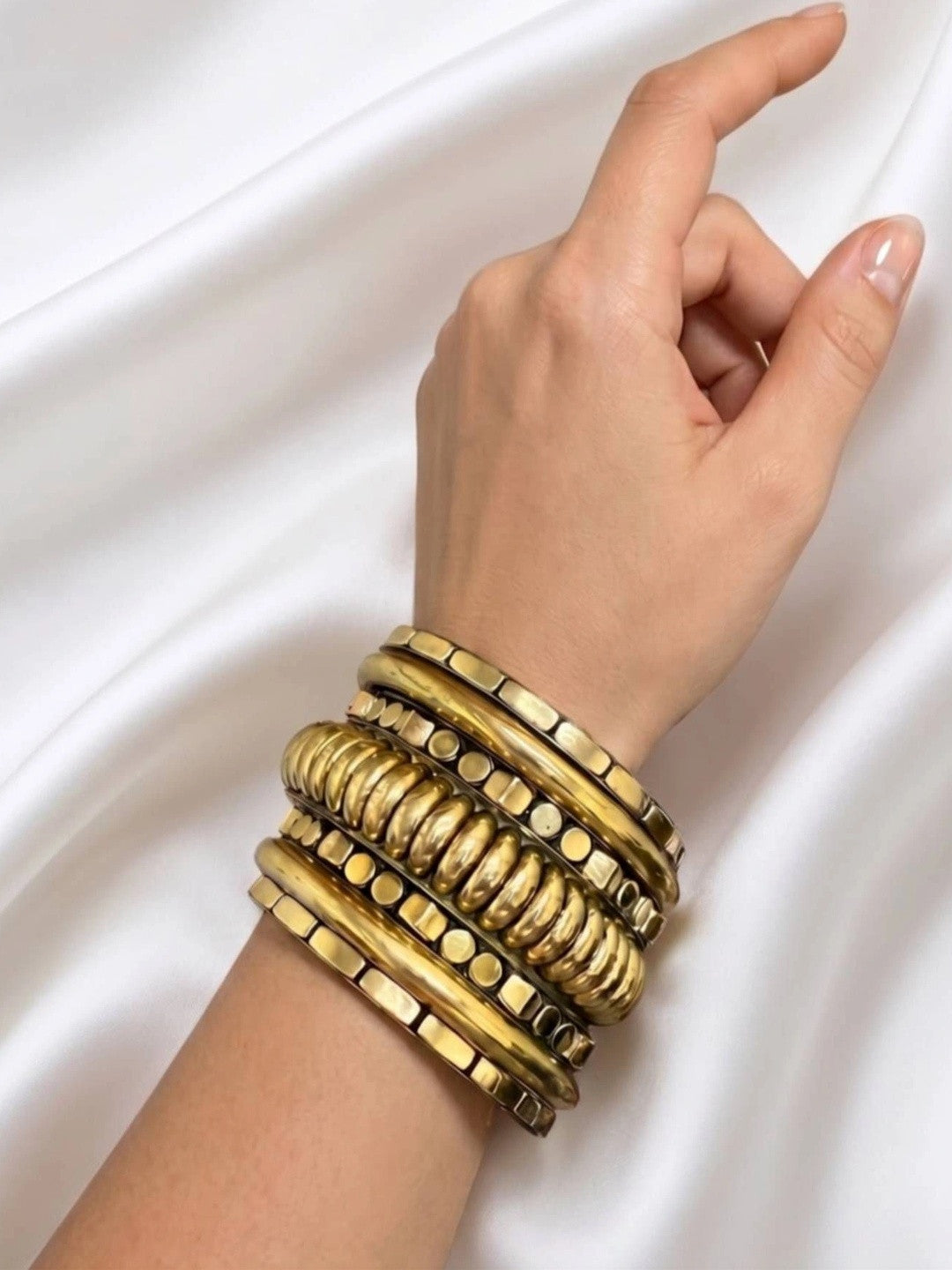 Gold-Plated Stacked Bangles Set for Women