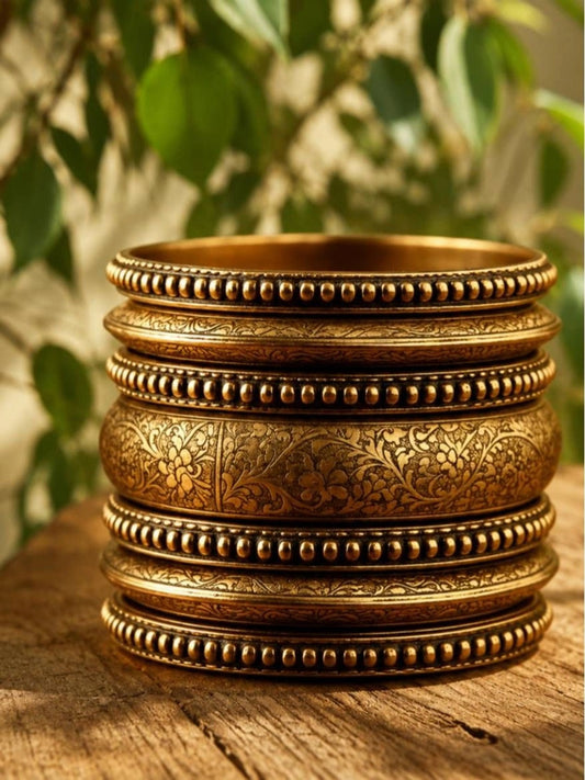Antique Gold-Plated Engraved Brass Bangles for Women
