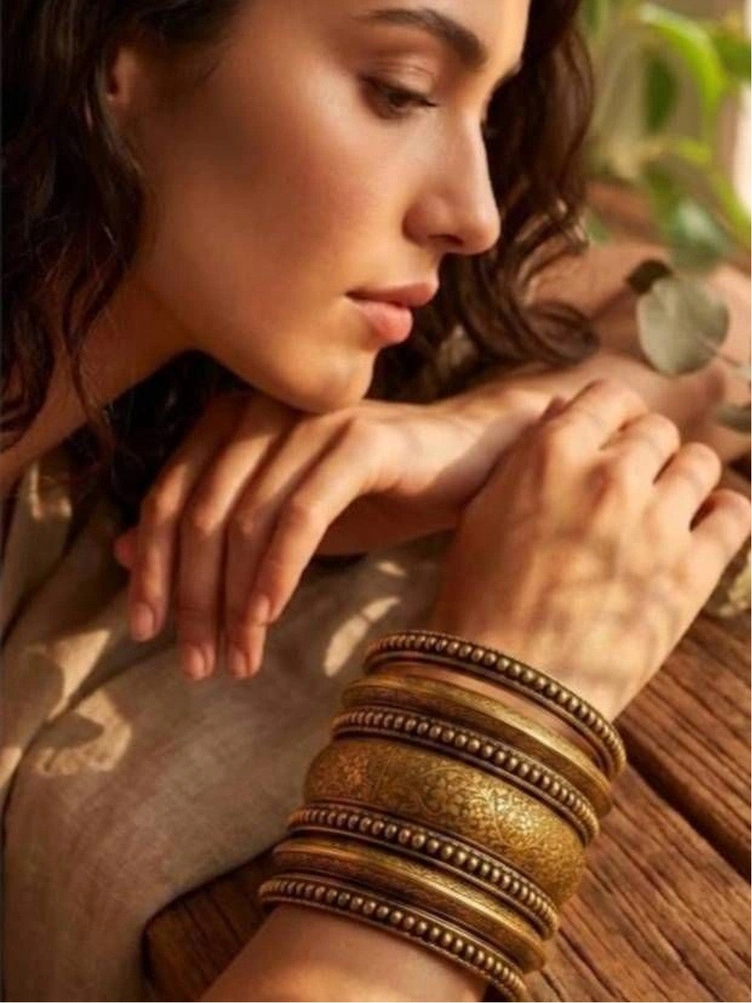 Antique Gold-Plated Engraved Brass Bangles for Women