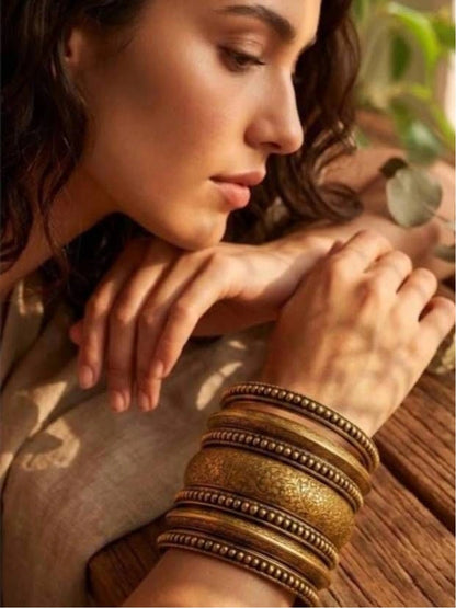 Antique Gold-Plated Engraved Brass Bangles for Women