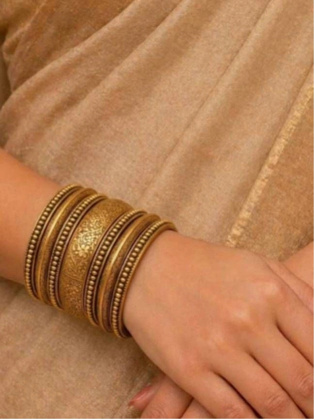 Antique Gold-Plated Engraved Brass Bangles for Women