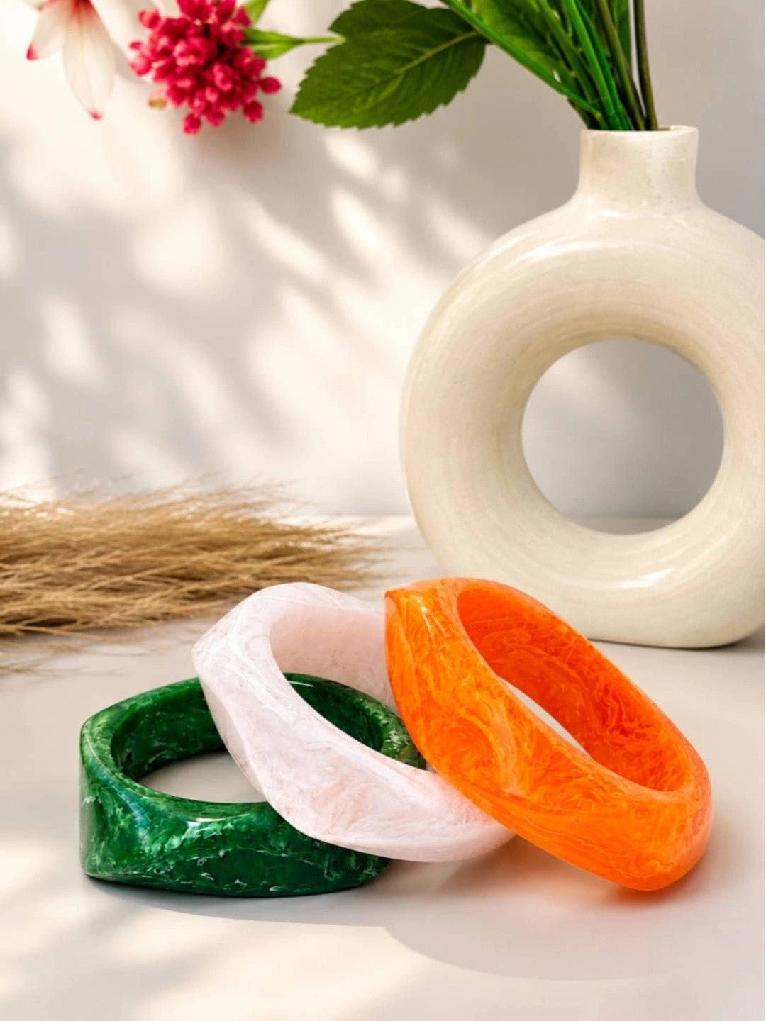 Tricolour Resin Bangles for Women Set of 3