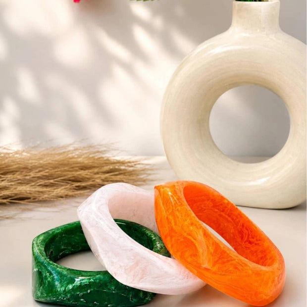 Tricolour Resin Bangles for Women Set of 3