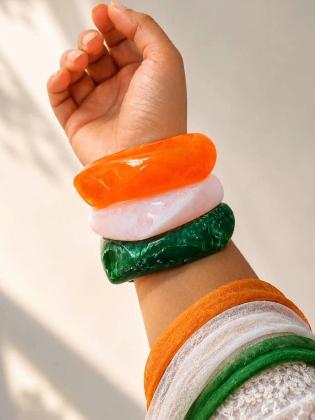 Tricolour Resin Bangles for Women Set of 3