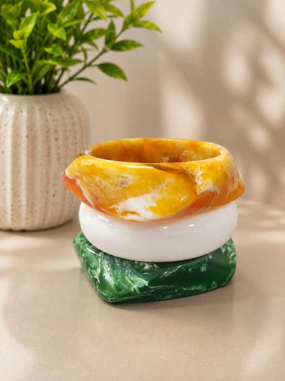 Marble Resin Bangles Saffron White Green Set of 3