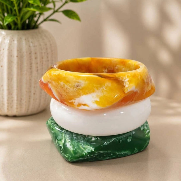 Marble Resin Bangles Saffron White Green Set of 3