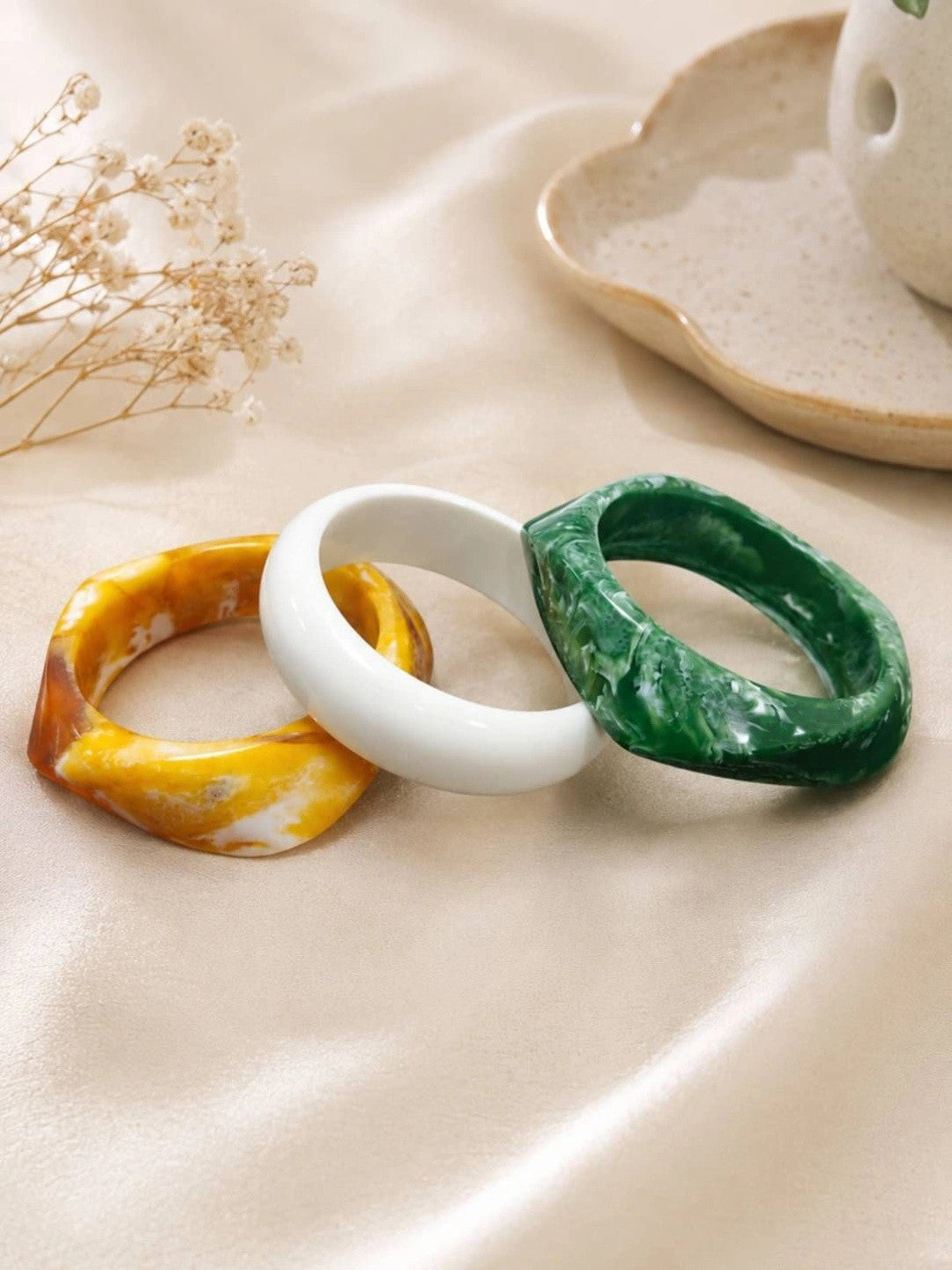 Marble Resin Bangles Saffron White Green Set of 3