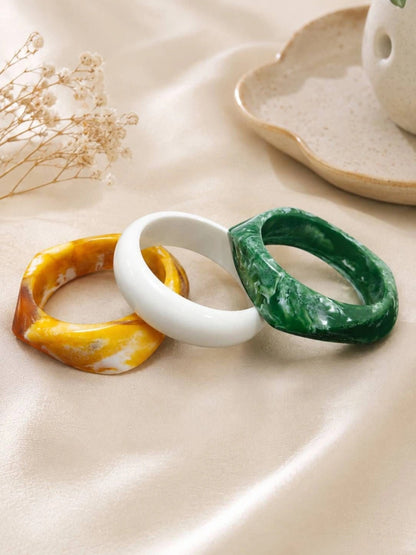 Marble Resin Bangles Saffron White Green Set of 3