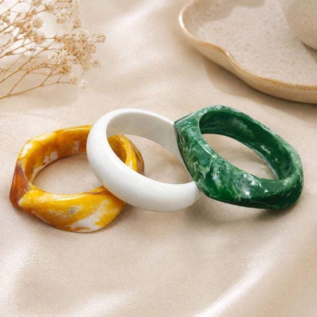Marble Resin Bangles Saffron White Green Set of 3