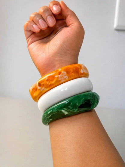 Marble Resin Bangles Saffron White Green Set of 3