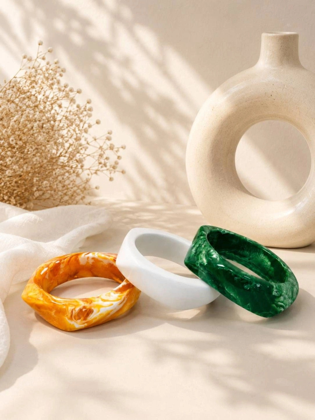 Tricolour Resin Bangles for Women Set of 3